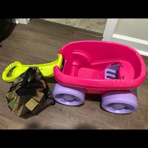 Girls block wagon with wood blocks,mega blocks